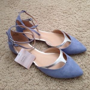 Zara pastel blue pointy flats with ankle straps